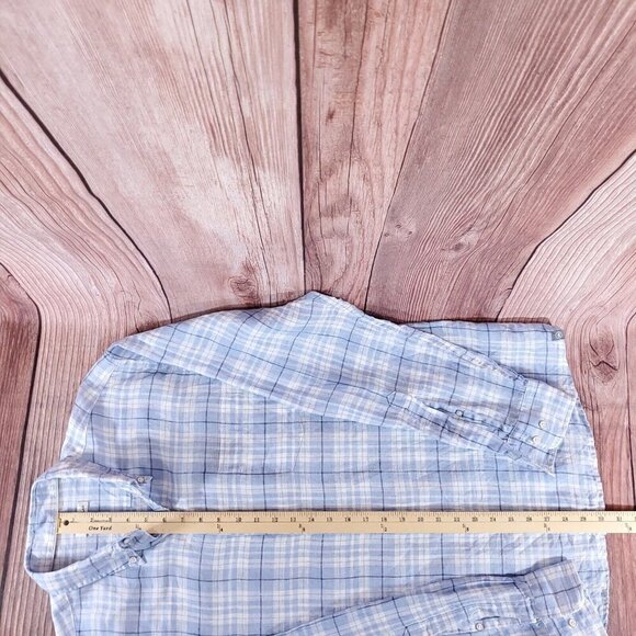 Peter Millar Mens Size Large Blue White 100% Linen Long Sleeve Button Down Shirt - Picture 12 of 12